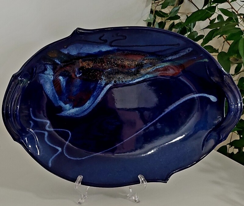 One Tree Hill Pottery Tray with Handles in Tones of Blue,  Great for Entertaining, as a Home Decor Piece, or as a Housewarming Gift.