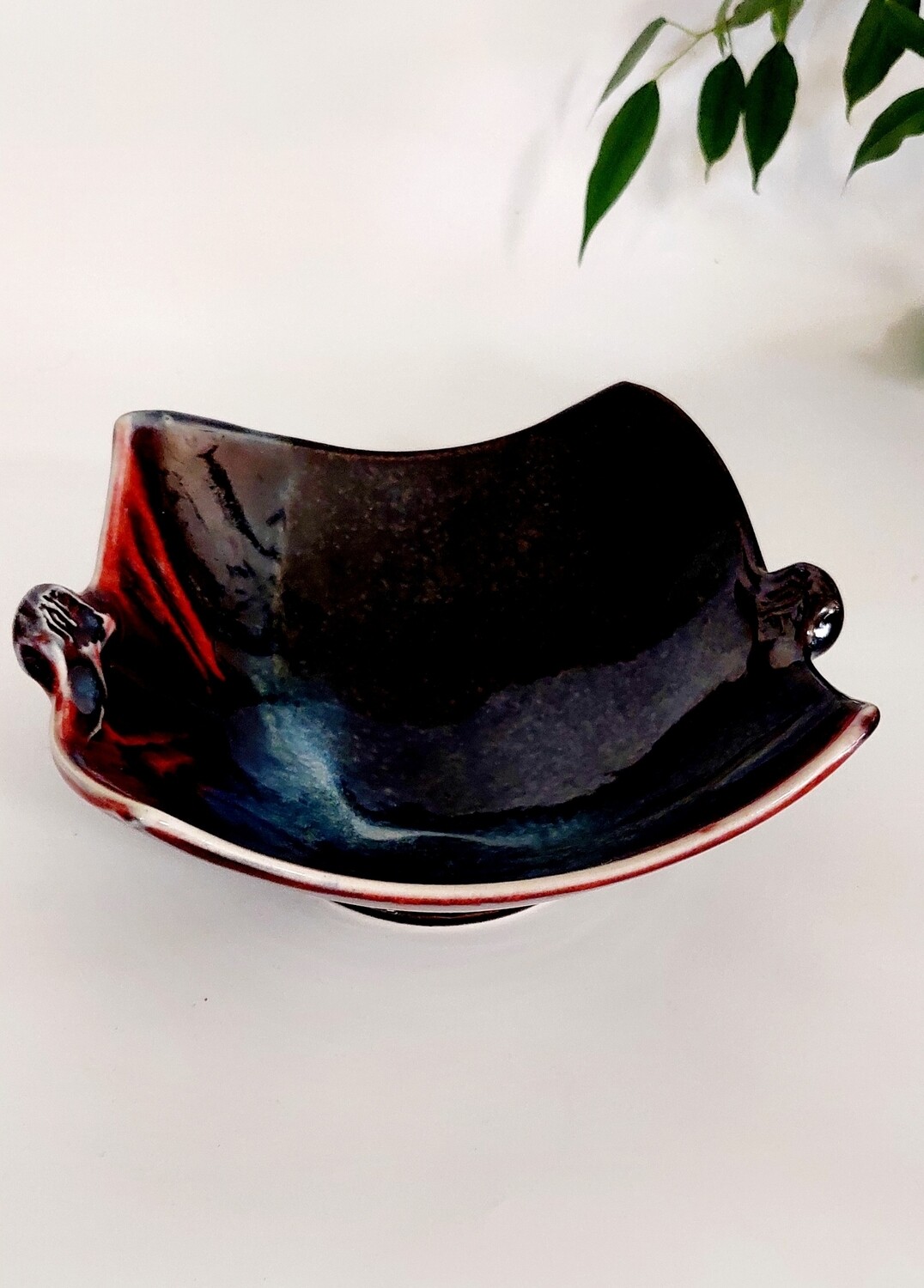 One Tree Hill Pottery,  Bowl with Small Handles,  Red and Black Tones, Gift for a Friend,  Housewarming Gift,  Birthday Gift or Christmas Gift
