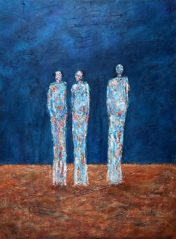 Faith, Hope and Charity (Daughters of Santa Sophia)’ is a painting  by Irish artist Anthony Carey. Made with acrylic, and plaster, it explores feminine archetypes and spiritual symbolism inspired by Jungian psychology and Gnostic tradition.