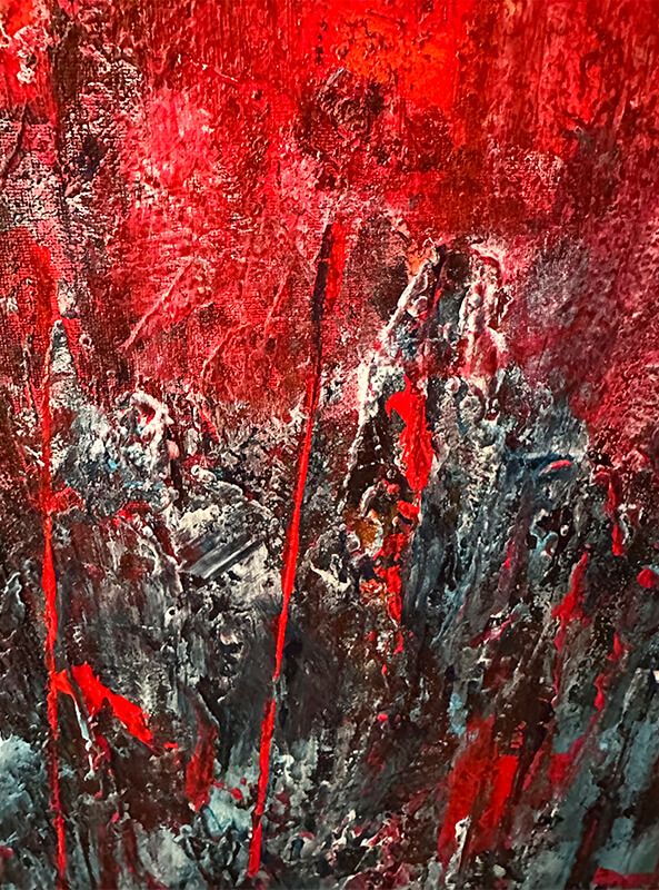 Under a Blood Red Sky by Irish artist Anthony Carey, an original red and blue textured diptych