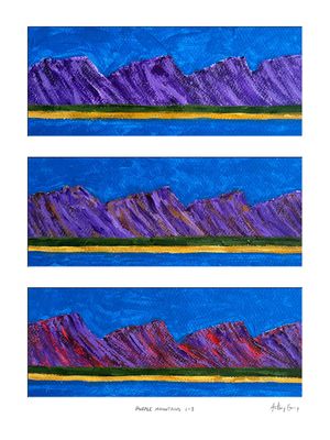 Purple Mountains Purple Mountains by Anthony Carey, a limited-edition fine art print of colourful mountain landscapes beneath blue skies