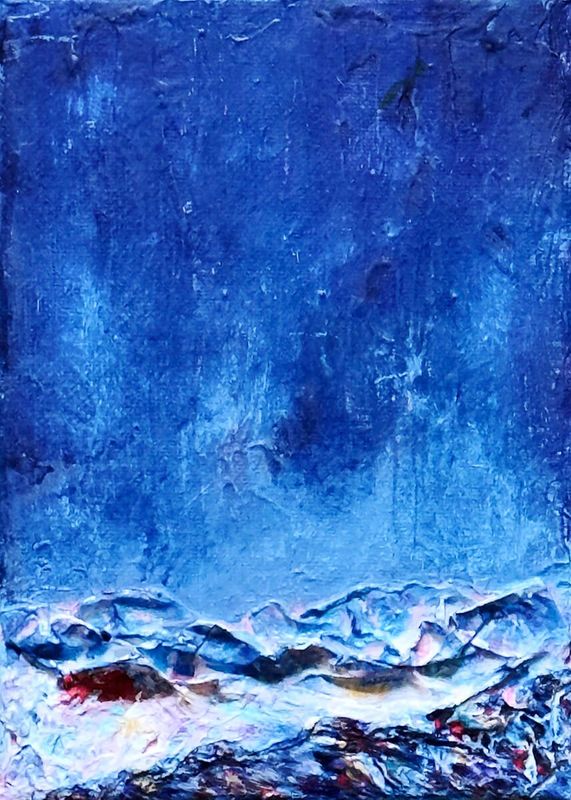 Weather Note I by Irish artist Anthony Carey, a limited-edition blue landscape print with a textured mountain form
