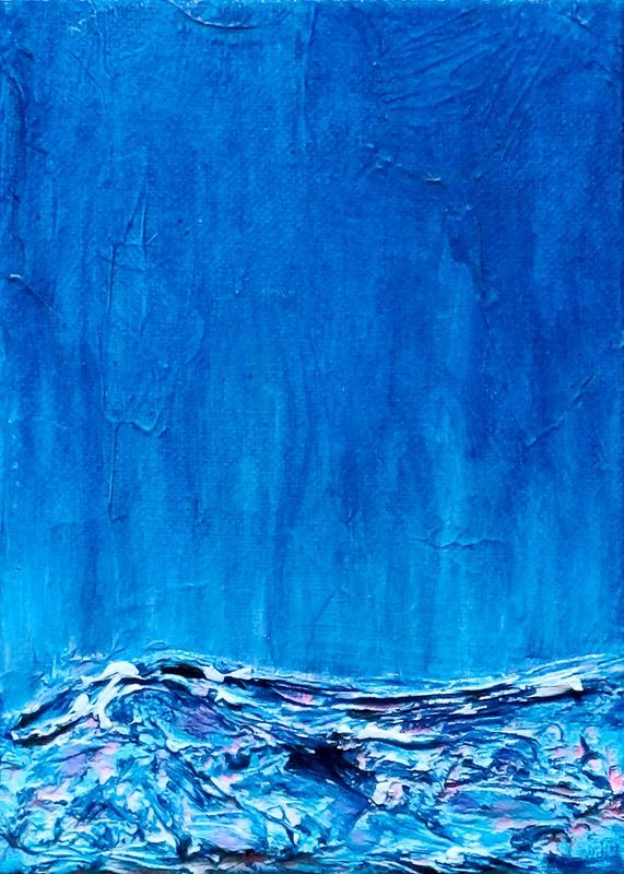 Weather Note III by Irish artist Anthony Carey, a limited-edition blue landscape print with a textured mountain form