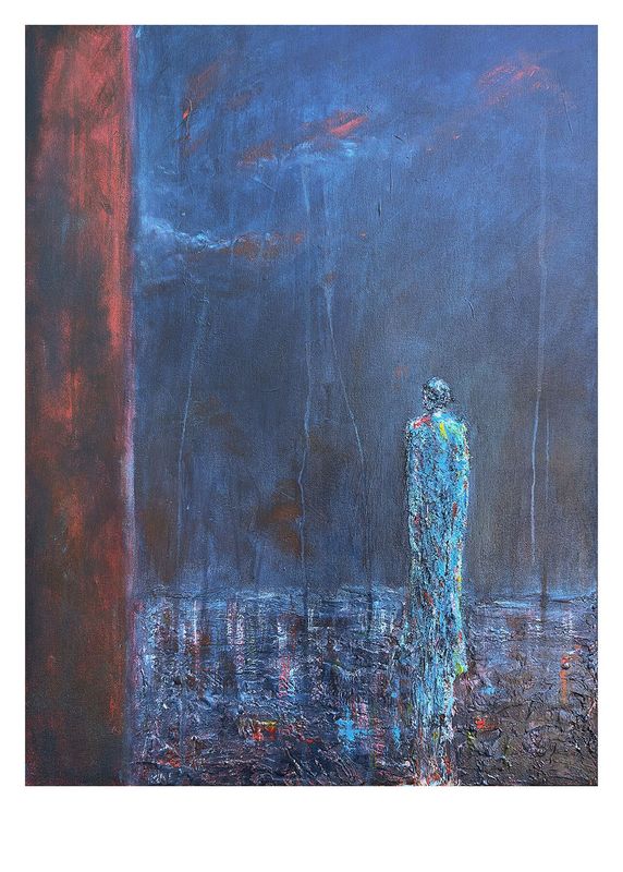Lost in Translation, a limited-edition fine-art print of a solitary blue figure in a dark atmospheric landscape