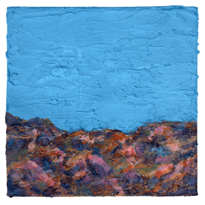 Days Like These I Days Like These I, a textured landscape painting with a blue sky and multicoloured terrain