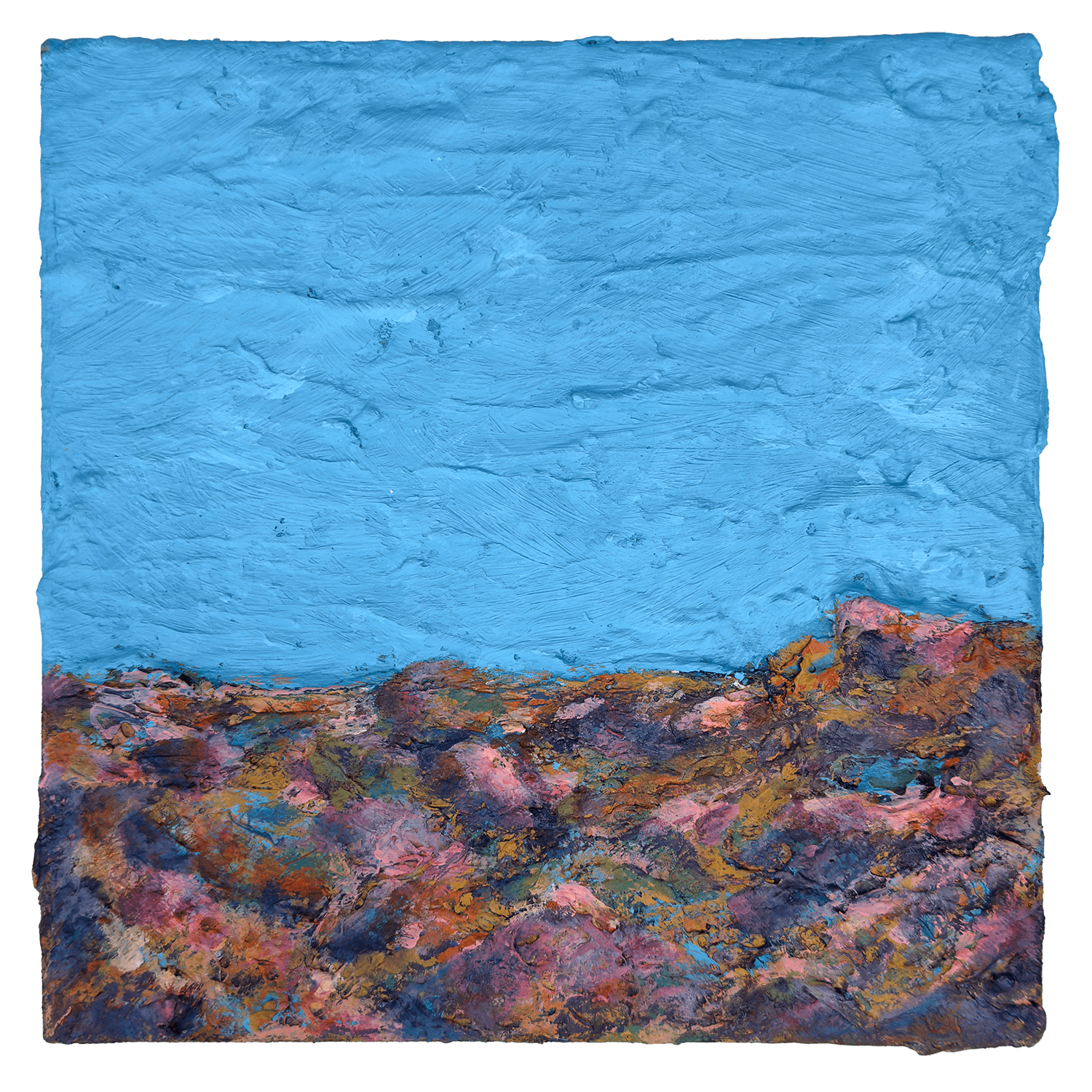 Days Like These II Days Like These II, a textured landscape painting with a blue sky and multicoloured terrain