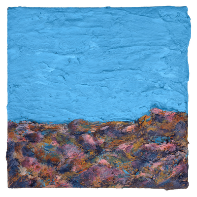 Days Like These II Days Like These II, a textured landscape painting with a blue sky and multicoloured terrain