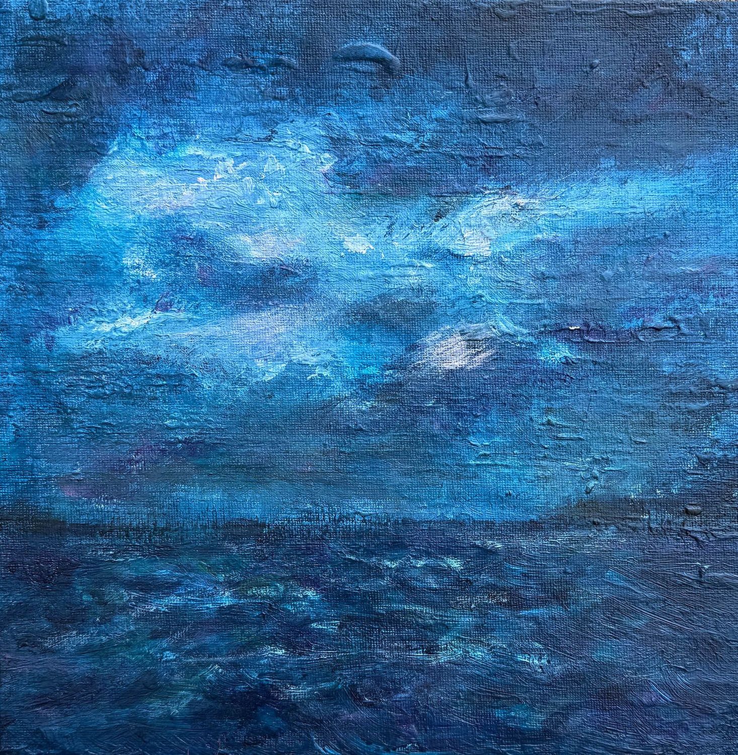 Nights Like These III Nights Like These III, by Irish Artist Anthony Carey is an original textured blue painting evoking moonlight over the sea