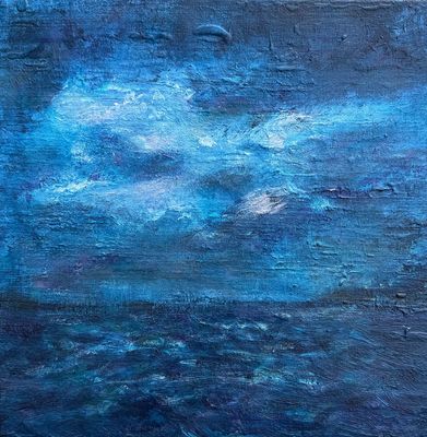 Nights Like These III Nights Like These III, by Irish Artist Anthony Carey is an original textured blue painting evoking moonlight over the sea