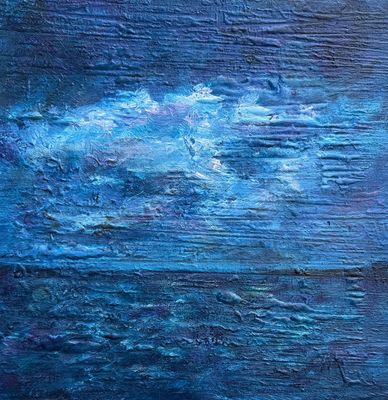 Nights Like These II Nights Like These II, by Irish Artist Anthony Carey is an original textured blue painting evoking moonlight over the sea