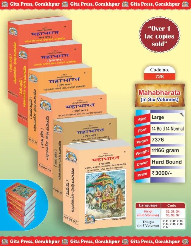 श्रीमन्महर्षि वेदव्यासप्रणीत महाभारत Sriman Maharshi Vedavyasa Mahabharata Part(1-6)