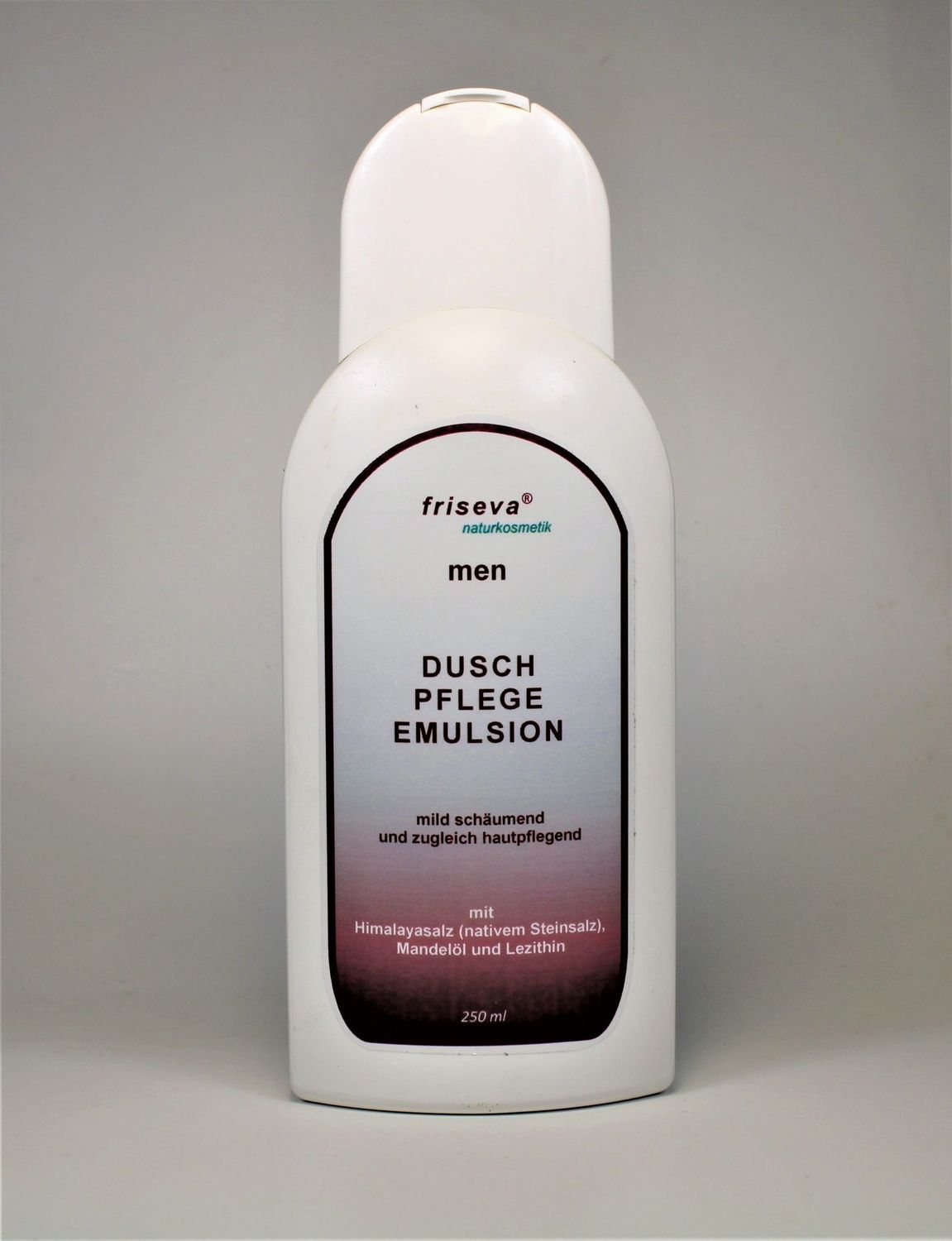 DUSCH PFLEGE EMULSION men   mit mildem Waschtensid, Beta Carotinöl, Mandelöl, Weizenprotein,  Himalayasalz (natives Steinsalz) und rückfettendem Kokosglycosid