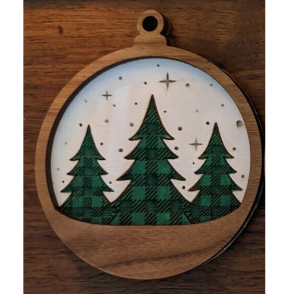 Vintage Ornaments, Vintage ornaments: Plaid Christmas Tree (Specify Red or Green Plaid; Light wood or white background))