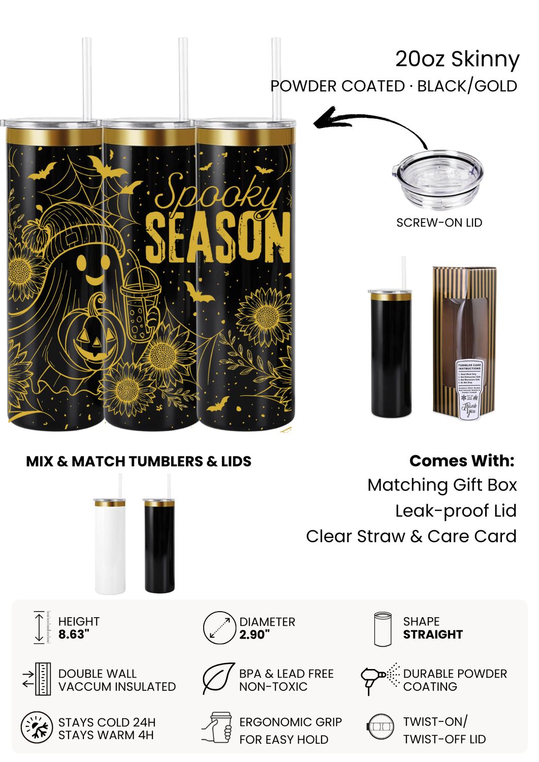 20oz Skinny Gold Plated Tumbler