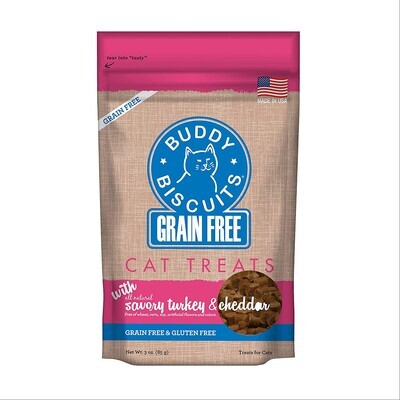 Buddy Biscuits Grain Free Turkey &amp; Cheddar Cat Treats, Soft &amp; Chewy, No Added Gluten, Wheat, Corn or Soy; 3 Ounce