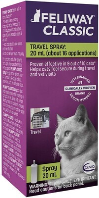 Ceva Animal Health FELIWAY Cat Calming Pheromone Spray (20ML) (TRAVEL SIZE) / (SMALL SIZE) | No 1 Vet Recommended Solution | Reduce Anxiety for Vet Visits, Travel, Loud Noises and More; Brand: Feliway