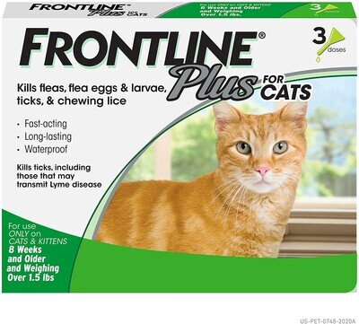 FRONTLINE Plus Flea and Tick Treatment for Cats; 1 Vial (1 Dose)