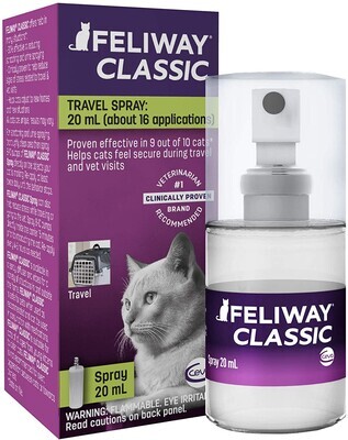 Ceva Animal Health FELIWAY Cat Calming Pheromone Spray (20ML) (TRAVEL SIZE) / (SMALL SIZE) | No 1 Vet Recommended Solution | Reduce Anxiety for Vet Visits, Travel, Loud Noises and More; Brand: Feliway