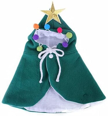 * ALLHOLA Pet Christmas Costume Cat Santa Cape with Santa Hat Puppy Cloak with Star and Pompoms; Green; Medium