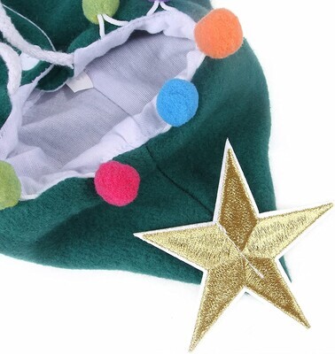 * ALLHOLA Pet Christmas Costume Cat Santa Cape with Santa Hat Puppy Cloak with Star and Pompoms; Green; Medium