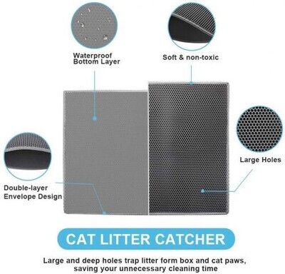 *Bull-o Cat Litter Mat Litter Trapper Size 24” X 15”, Honeycomb Double-Layer Design Waterproof Urine Proof Material, 2-Layer Sifting Easy Clean Scatter Control - (GREY)