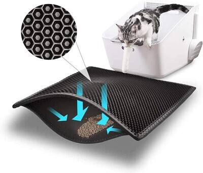 Bull-o Cat Litter Mat Litter Trapper Size 24” X 15”, Honeycomb Double-Layer Design Waterproof Urine Proof Material, 2-Layer Sifting Easy Clean Scatter Control - (BLACK)