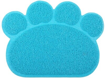 ** DM Paw-Shaped Cat FOOD BOWL MAT, Assorted Colors Available, 15.75×11.75 Inches (or can be used as a VERY SMALL Decorative Litter Mat for front of a SMALL Litter Box)