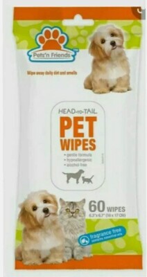 Pets N’ Friends Head-to-Tail Hypoallergenic Wipes for Cats and Dogs, (60 Wipes)