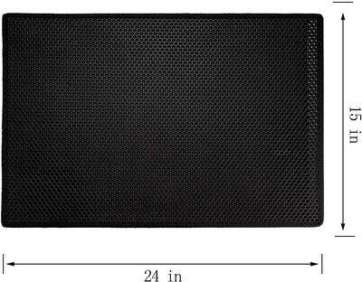 Bull-o Cat Litter Mat Litter Trapper Size 24” X 15”, Honeycomb Double-Layer Design Waterproof Urine Proof Material, 2-Layer Sifting Easy Clean Scatter Control - (BLACK)