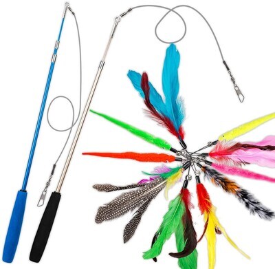 ***12PCS JIARON Cat Feather Toy; 2PCS Retractable Cat Wand Toys and 10PCS Replacement Teaser with Bell Refills, Interactive Catcher Teaser and Funny Exercise for Kitten or Cats.; Brand: JIARON