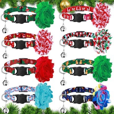 Christmas Flower/Bow Christmas Cat Collar Flower Breakaway Cat Collar with Bell Adjustable Pet Cat Accessories for Cats Small Animals Pets; Brand: Frienda Christmas Flower/Bow Christmas Cat Collar Flower Breakaway Cat Collar with Bell Adjustable Pet Cat Accessories for Cats Small Animals Pets; Brand: Frienda
