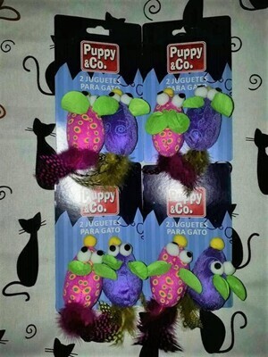 Felt (2 Pk) Bright Coloured Mice w/Feathers; Size: 2 Mice