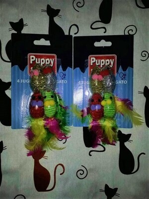 (4) Pk Mice, Metallic Mice &amp; Multi-Coloured Mice w/Feathers; Size: 4 Mice
