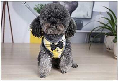 **RC GearPro Cat/Dog Breathable Soft Harness + Leash Set Adjustable Reflective Step-in Puppy Vest Mesh Padded Plaid for Large Cats; Size: LARGE; Color: YELLOW