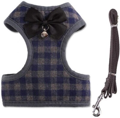 **RC GearPro Cat Dog Breathable Soft Harness + Leash Set Adjustable Reflective Step-in Cat/Puppy Vest Mesh Padded Plaid for Small Cats/Dogs; Size: SMALL; Color: BLUE