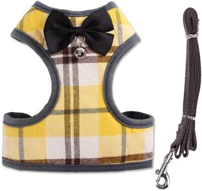 **RC GearPro Cat/Dog Breathable Soft Harness + Leash Set Adjustable Reflective Step-in Puppy Vest Mesh Padded Plaid for Large Cats; Size: LARGE; Color: YELLOW