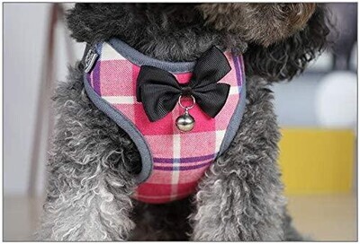 **RC GearPro Cat/Dog Breathable Soft Harness + Leash Set Adjustable Reflective Step-in Puppy Vest Mesh Padded Plaid for Large Cats; Size: LARGE; Color: PINK