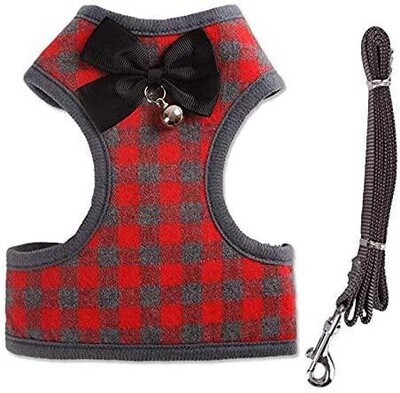 **RC GearPro Cat/Dog Breathable Soft Harness + Leash Set Adjustable Reflective Step-in Cats/Puppy Vest Mesh Padded Plaid for Large Cats; Brand: RC GearPro; Size: LARGE; Color: RED