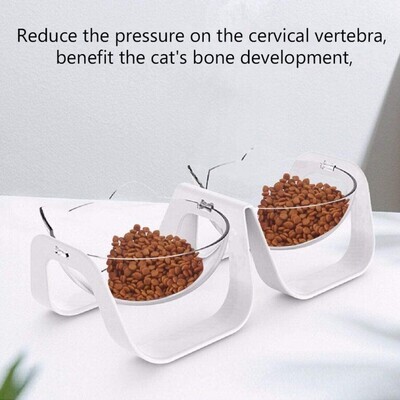 ** Umisun Cat Bowl with Raised Stand 15° Transparent Tilted Pet Feeding Bowl for Cats and Small Dogs, Food Grade Material Nonslip No Spill, Cute Cat Face Double Bowl; Brand: Umisun