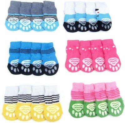 ( 1) (1 SET - 4 SOCKS) Alfie Pet – Mason *Per 1 Set of 4 (that is 4 single socks) Pet Paw Indoor Anti-Slip Cotton Knit Socks; Brand: Alfie Pet; *Sold Per Set of 4 Socks; Size: Medium; Color: Assorted