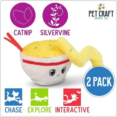 ** Pet Craft Supply Silly Snacks and Funny Food Crinkle Cuddling Catnip and Silvervine Interactive Cat Toys – Great For Indoor Cats and Kittens; Batty The Bowl of Noodles and Nibbles the Noodle