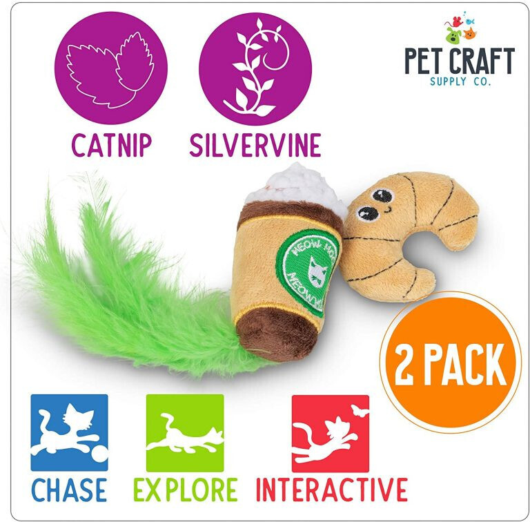 Pet Craft Supply Silly Snacks and Funny Food Crinkle Cuddling Catnip and Silvervine Interactive Cat Toys – Great For Indoor Cats and Kittens; Style: Meow Mocha