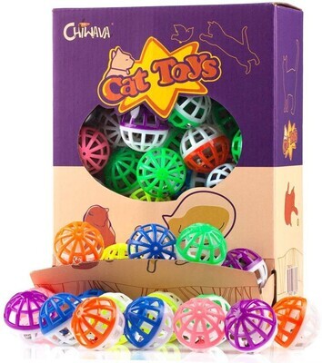 *Chiwava PCS 1.6” Cat Toy Ball with Bell Plastic Lattice Jingle Balls Kitten Chase Pounce Rattle Toy Assorted Color – SOLD INDIVIDUALLY