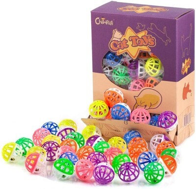 *Chiwava PCS 1.6” Cat Toy Ball with Bell Plastic Lattice Jingle Balls Kitten Chase Pounce Rattle Toy Assorted Color – SOLD INDIVIDUALLY