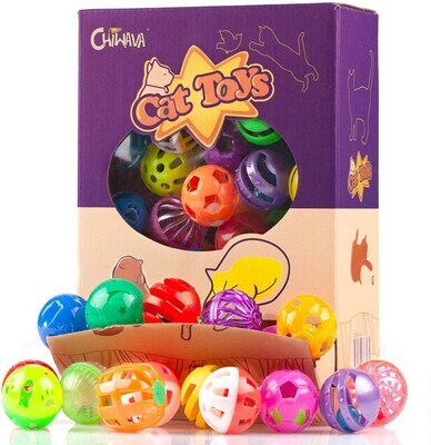 *Chiwava (1.6″ – 1.8″) Pcs Plastic Noisy Cat Toy Balls with Bell Kitten Chase Toy 8 Types Assorted Color Size – SOLD INDIVIDUALLY