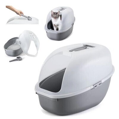 RIMAX GRAY HOODED CAT LITTER BOX; Dimensions: 23.6″ x 15.9″ x 15.9″