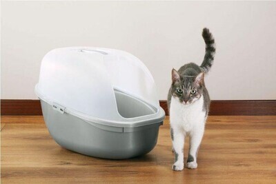 RIMAX GRAY HOODED CAT LITTER BOX; Dimensions: 23.6″ x 15.9″ x 15.9″