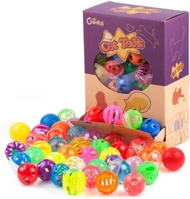 *Chiwava (1.6″ – 1.8″) Pcs Plastic Noisy Cat Toy Balls with Bell Kitten Chase Toy 8 Types Assorted Color Size – SOLD INDIVIDUALLY