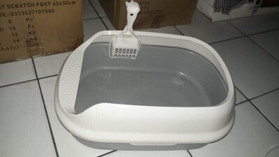 Cat Litter Box With Scoop (Cat Face Scoop); Colour: Grey &amp; White