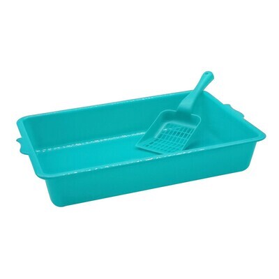 (1) CAT LITTER TRAY / LITTER BOX W/SCOOP TEAL; Size: Small/Medium (Size: 12″ x 18.5″); **(BETTER SUITED TO KITTEN SIZE)**